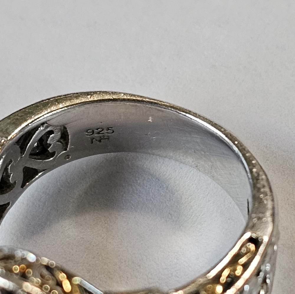 Genuine Sleeping Beauty Turquoise Ring in Palladium Sterling Silver & 18k Gold! - Picture 6 of 8